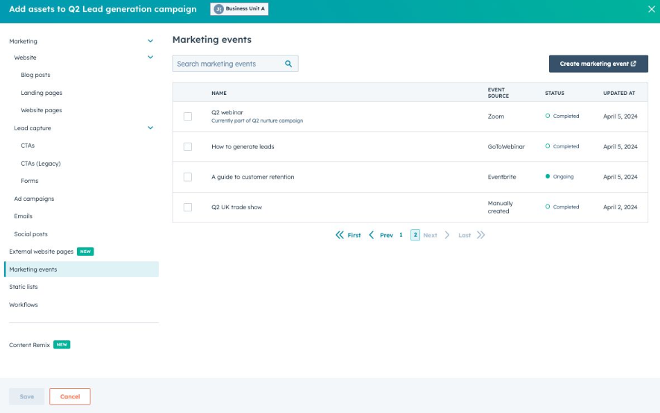 Improvement to marketing event associations in campaigns